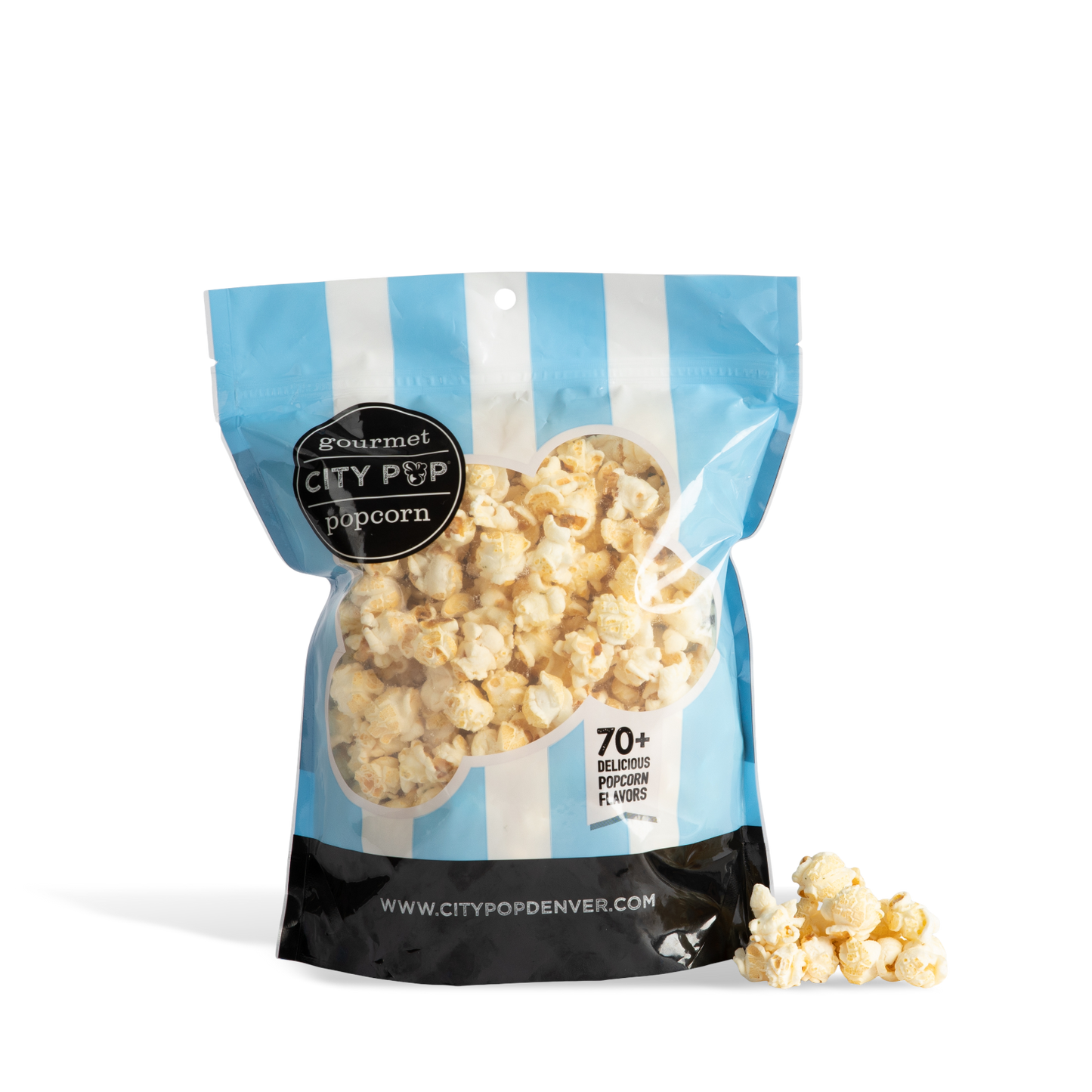 Bag of City Pop Blue Cheese popcorn with visible branding on a white background