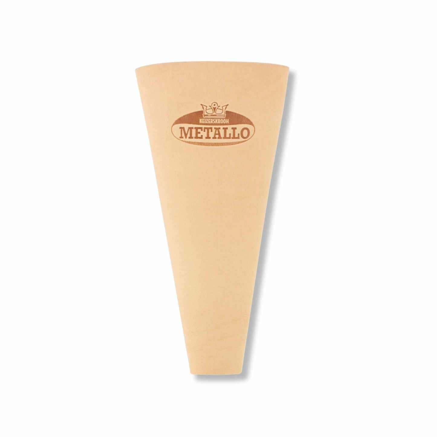 Cone-shaped leather holster for pruning shears with belt clip, tan natural color.