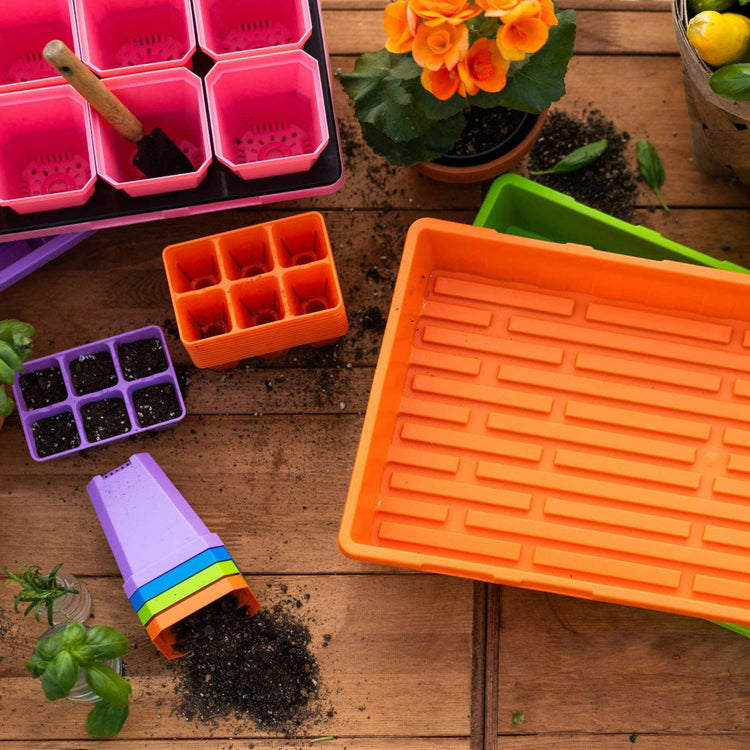 Seed starting trays & soil on a table
