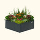 Midnight Blue modern square raised garden bed with colorful flowers and plants on a white background.