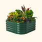 A British green 4 in 1 small modular metal raised garden bed with colorful flowers and plants on a white background.