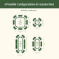 Diagram showing four possible configurations of the 4 in 1 Small Modular Metal Raised garden beds with dimensions and quantities of each item.