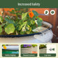 Image showing the top edge of the garden bed with text outlining safety features including: rounded corners and heavy duty safety edging for increased safety of children and pets.