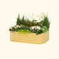 A sunlit oak 6 in 1 small modular metal raised garden bed with colorful flowers and plants on a white background.