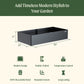 Black metal garden planter with dimensions of 42 inches wide by 83inches long by 17 inches tall and included features: modern design, double-walled, temperature control, 100% recyclable metal, rounded corners, and long lasting.