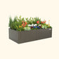 Urban Charcoal tall  42 inch by 83 inch modern raised garden bed with colorful flowers and plants on a white background.