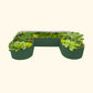 British Green U-Shaped modern raised garden bed with colorful flowers and plants on a white background.