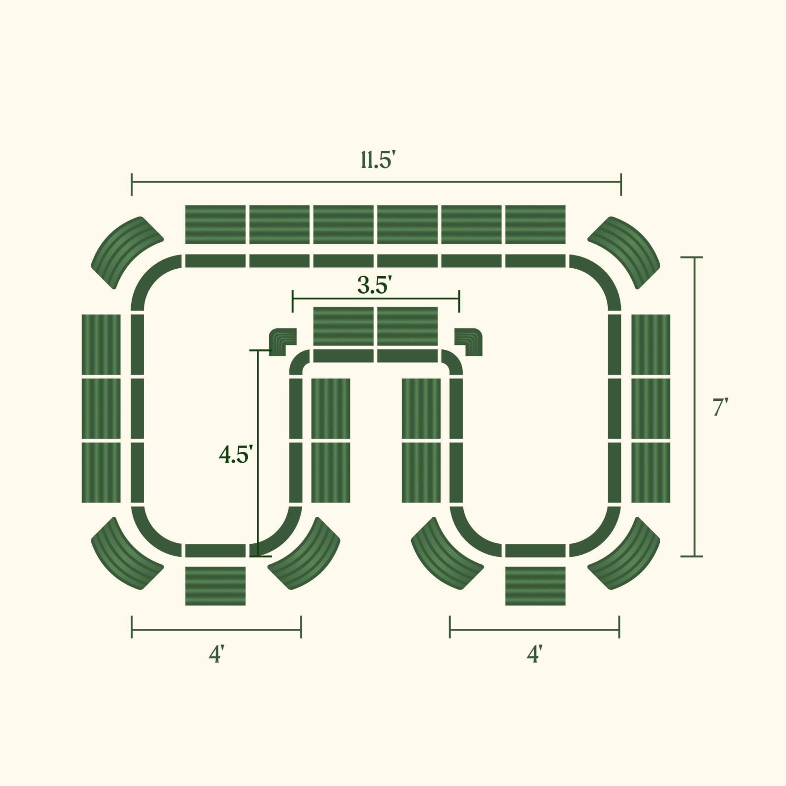Image showing the various configuration possibilities for the 17 inch tall modern U-shaped metal raised garden bed jumbo sized. 