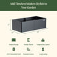 Black metal garden planter with dimensions of 27 inches wide by 53inches long by 17 inches tall and included features: modern design, double-walled, temperature control, 100% recyclable metal, rounded corners, and long lasting.