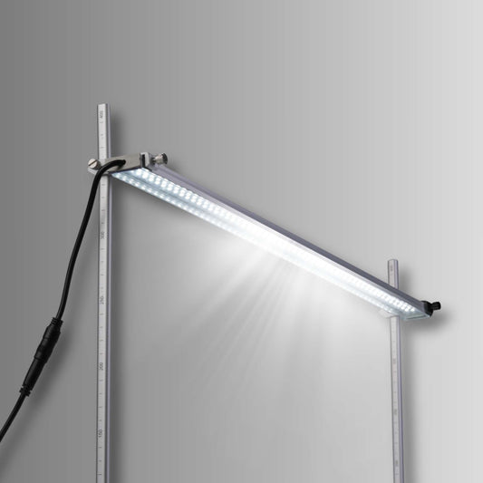 Close up view of the light strip on the 2 FT LED Grow Light on a white background. 