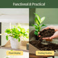 Two images showing a plant display and a potting station with text 'Functional & Practical' and identifying the 2 Tier Grow Light Garden stand features including it serves as a great plant display and potting station.