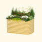 A sunlit oak 32 inch extra tall 6 in 1 medium modular metal Garden Bed with colorful flowers and plants on a white background.