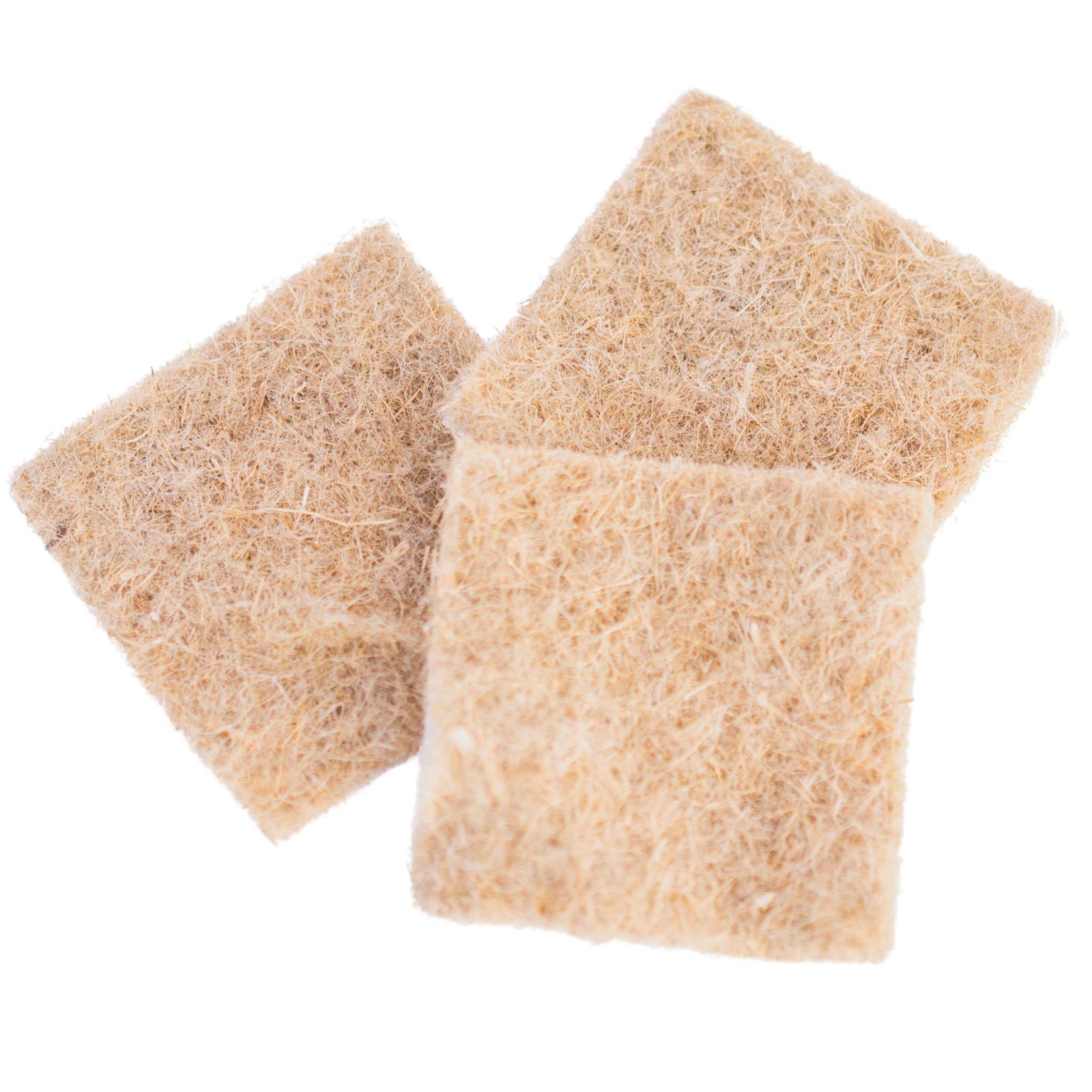 Set of three 5-inch hemp grow mats used as a soilless growing medium, shown on white background