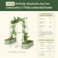 The VAT30 arched trellis system with dimensions and compatibility information for models of gardens beds with on a green background.