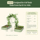 The VAT55 arched trellis system with dimensions and compatibility information for models of gardens beds with on a green background.