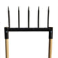 Broadfork Garden Tool with wooden handles and metal prongs on a white background