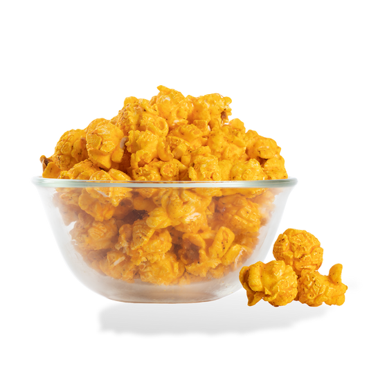 Cajun Popcorn popped in a bowl on a white background