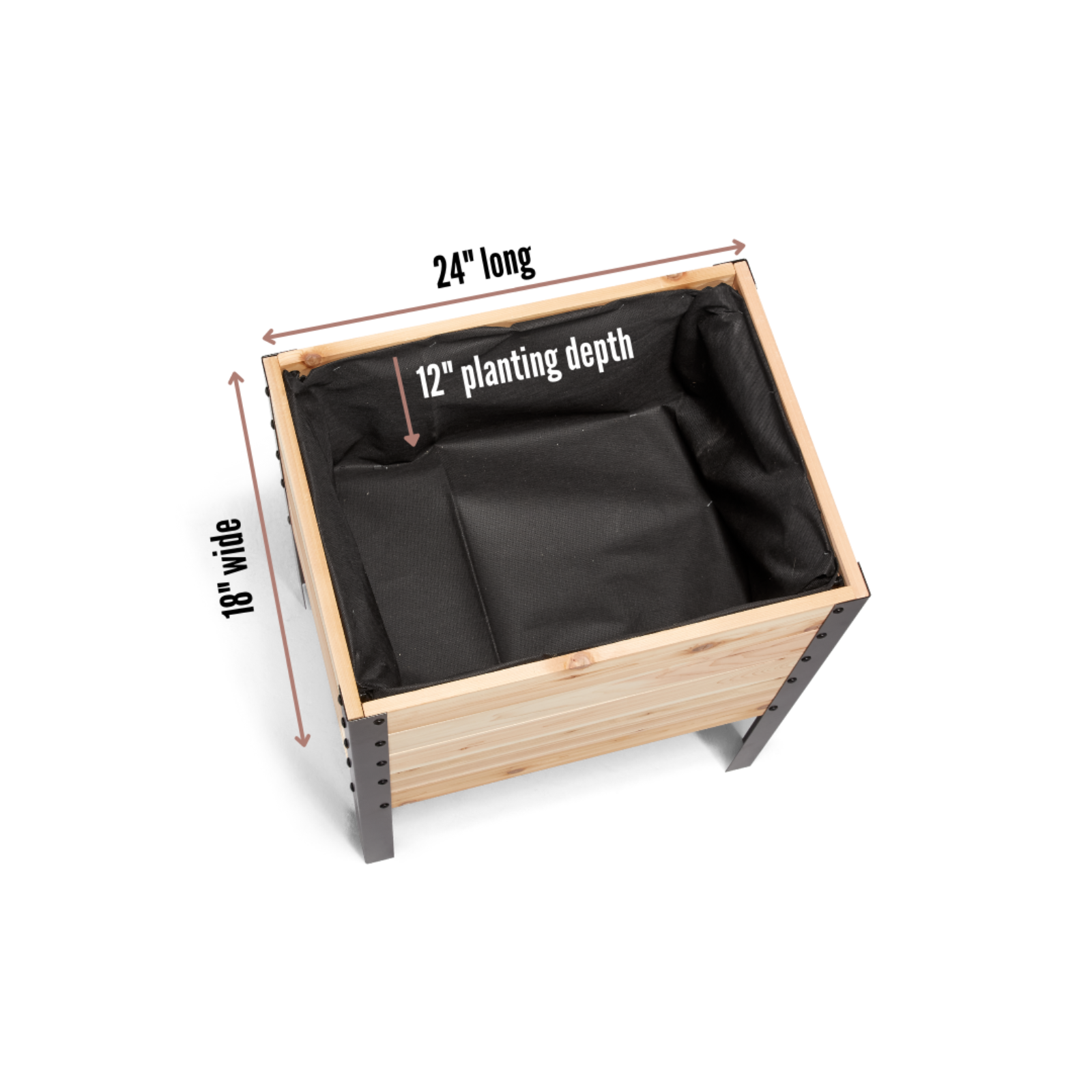 Cedar Planters 18x60 inch raised garden bed top view showing 18 inch width, 60 inch length, and 12 inch planting depth