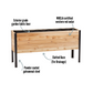 Cedar Planter 18x60 inch raised garden bed 30 inches tall highlighting exterior grade fabric liner, WRCLA certified Western Red Cedar, powder coated galvanneal steel, and slatted base for drainage
