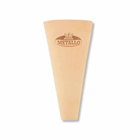 Cone-shaped leather holster for pruning shears with belt clip, tan natural color.