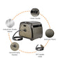 Additional features of the heavy duty garden hose reel with labeled parts on a white background including: hose guide, antirust paint, hermetically sealed, and industrial grade metal. 
