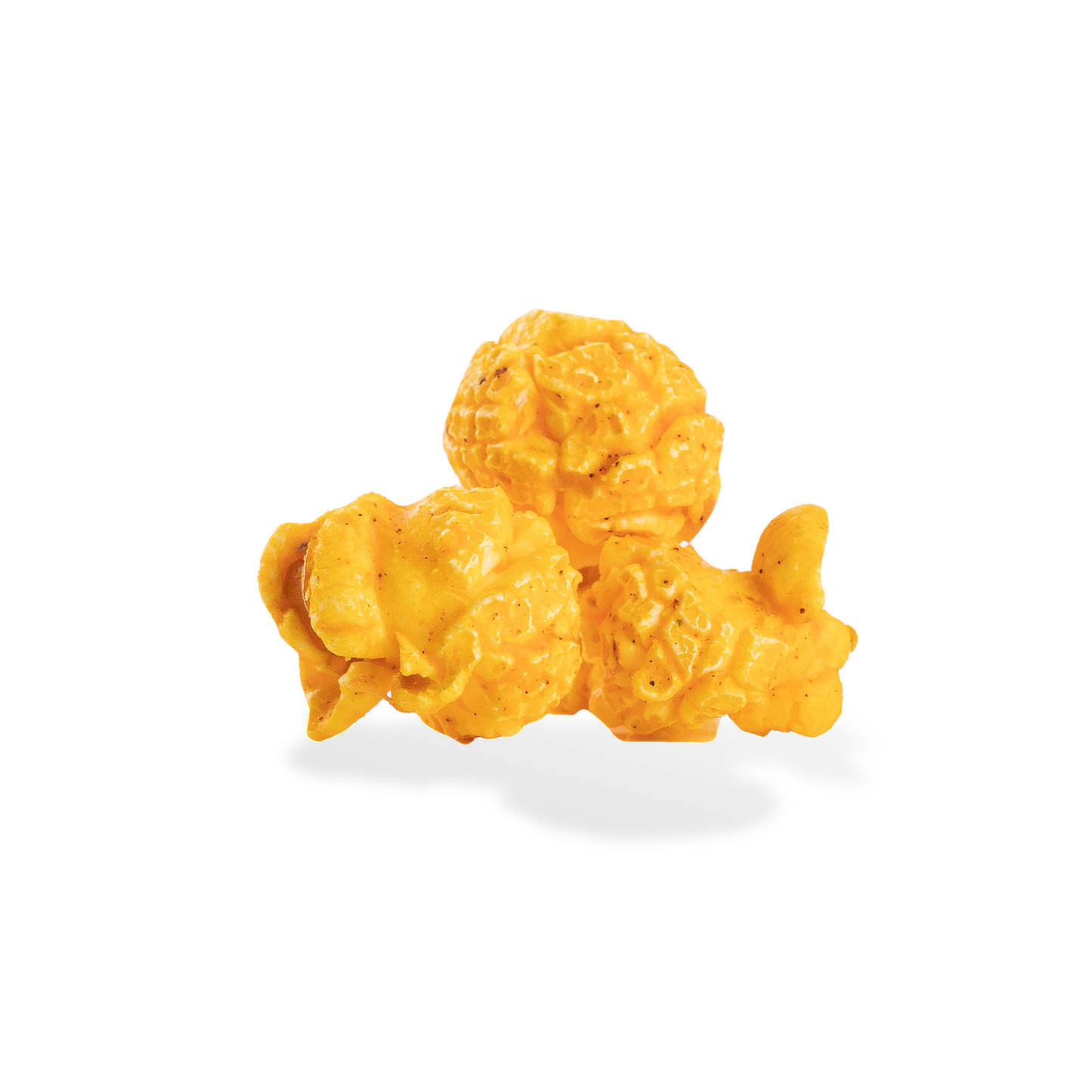 Three pieces of Hot Cheese popcorn on a white background
