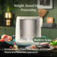 Kitchen Composter  unit with built-in scale in a kitchen setting with text 'Weight-based smart processing'.