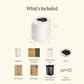 List of included items for the kitchen composter with dimensions and packaging details.

Included items: composter, vego tabs, carbon filter refill kit, carbon filter box, top lid, user manual, quick start, FDA approved inner bucker, and power supply cord

Dimensions of composter: 12.64" tall, 11.22" wide, by 14.3" long