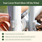 Mesh Cover System for raised garden beds product feature with hand holding a garden cover and text including: your cover won't blow off in the wind, attached securely to your garden bed, weighs 4.6 ounces so can withstand golf ball sized hail, and high-quality Velcro strops are used to secure the cover to the frame.