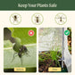 Before and after comparison of ants on a plant leaf compared to a safe plant under the mesh cover system. 

Image identifies flies, ants, and mosquitos as bugs blocked by the mesh cover.
