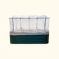 Mesh cover system installed on british green raised garden bed.