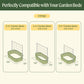 Dimensions chart showing three VTT50 raised garden bed configurations compatible with metal frame string trellises