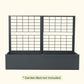 Modern metal raised garden bed in Midnight Blue with trellis installed on a white background with text clarifying the garden bed is not included with the purchase of the trellis.