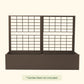 Modern metal raised garden bed in Umber Brown with trellis installed on a white background with text clarifying the garden bed is not included with the purchase of the trellis.