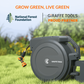 Retractable Garden Hose Reel with National Forest Foundation partnership noted with a landscaping background.