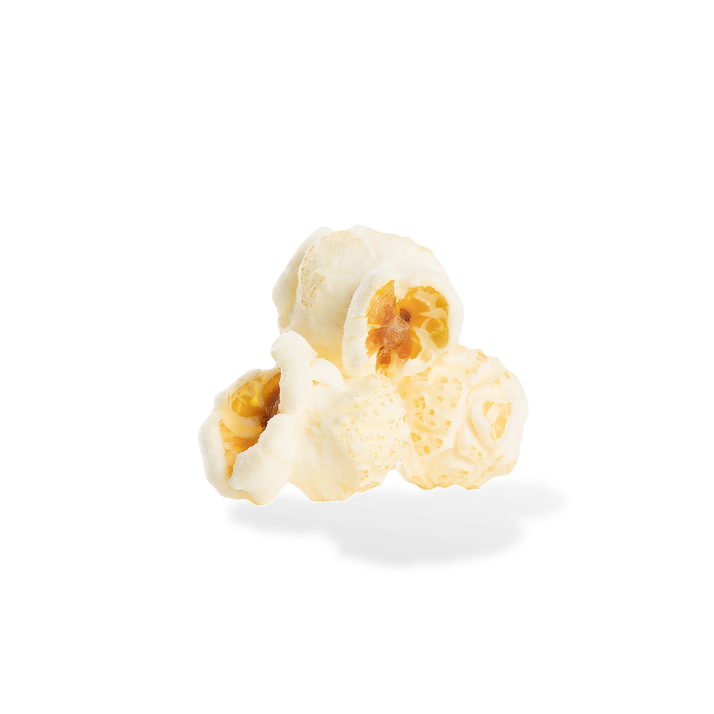 Three pieces of Salt and Vinegar popcorn on a white background