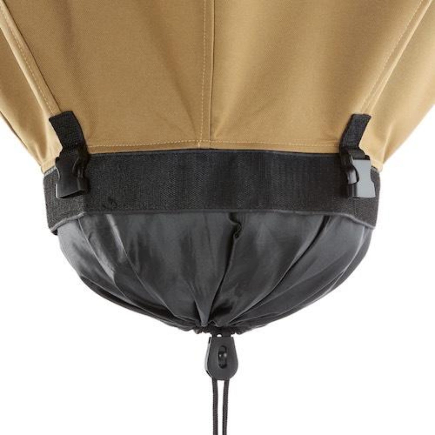 Close-up of bottom of Urban Worm Bag without the black cap bag on a white background