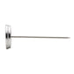 Stainless steel thermometer side view on a white background