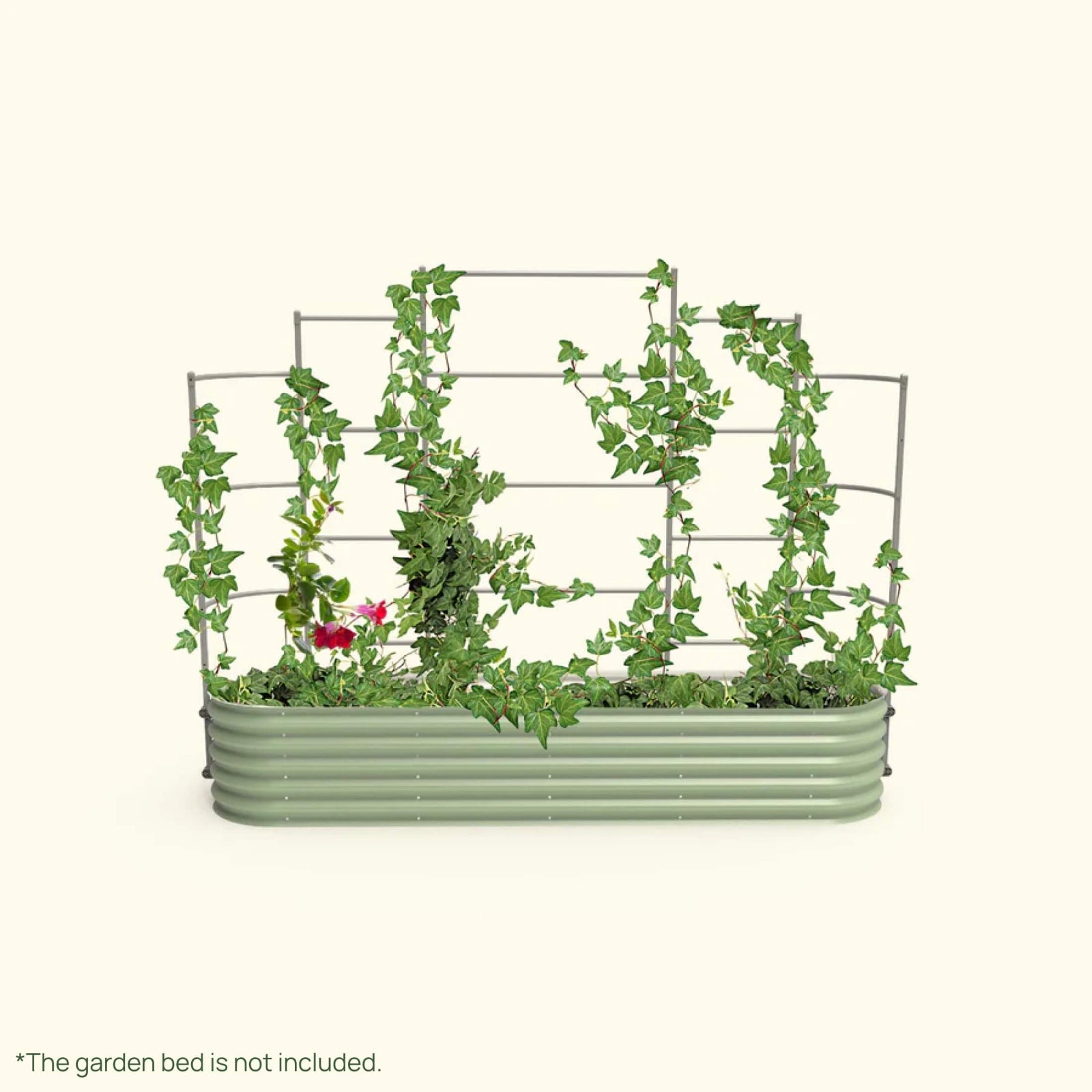 Wall Trellis system VWT2080 for raised garden beds installed in a raised garden on a white background.