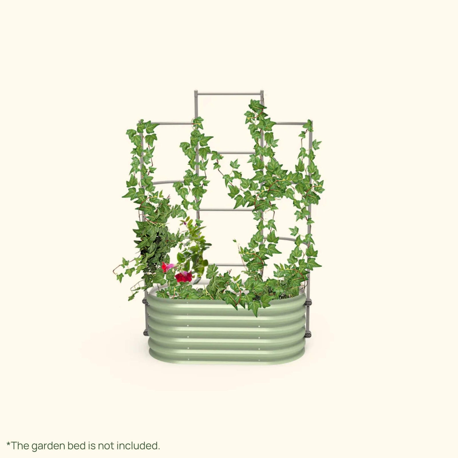 Wall Trellis system VWT35 for raised garden beds installed in a raised garden on a white background.