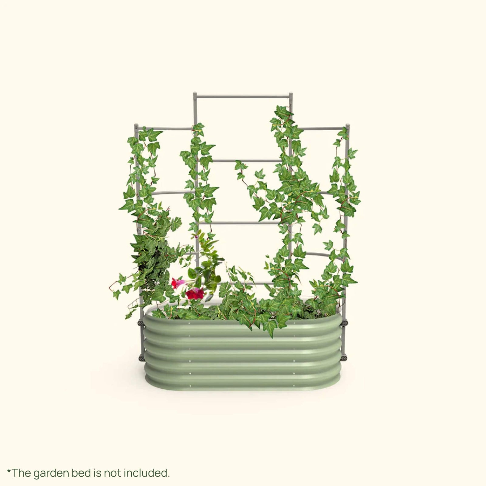 Wall Trellis system VWT40 for raised garden beds installed in a raised garden on a white background.