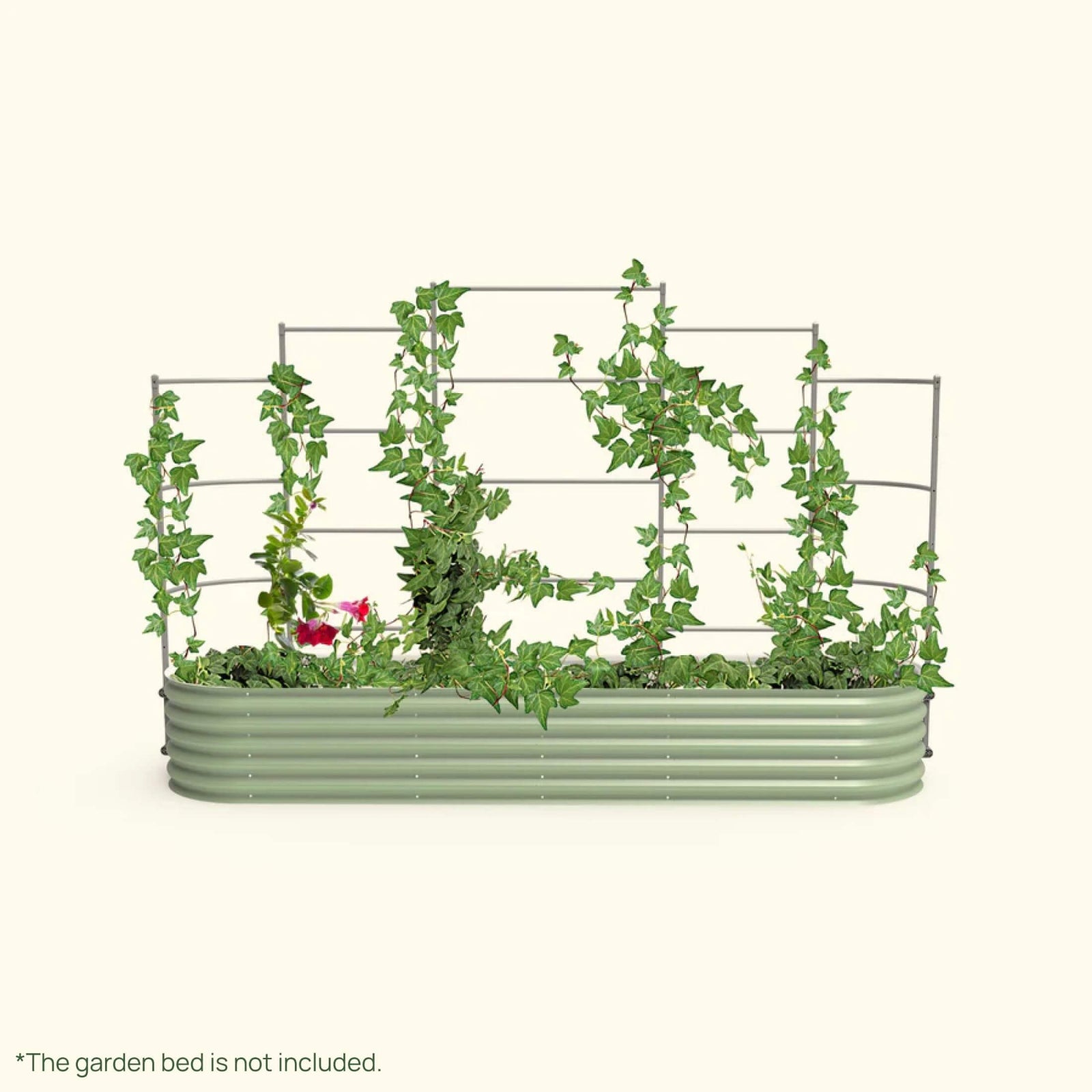 Wall Trellis system VWT95 for raised garden beds installed in a raised garden on a white background.