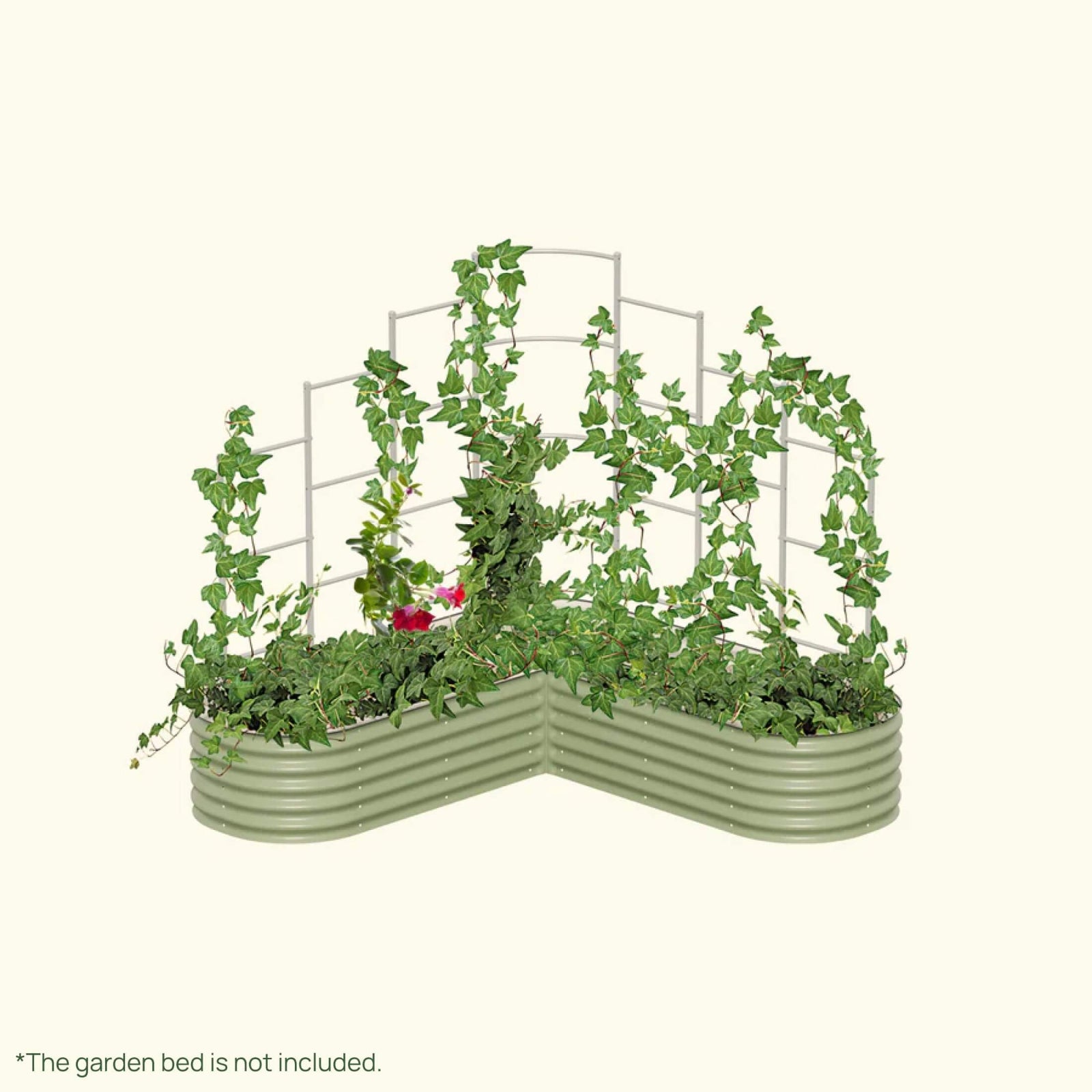 Wall Trellis system VWTLLG for raised garden beds installed in a raised garden on a white background.