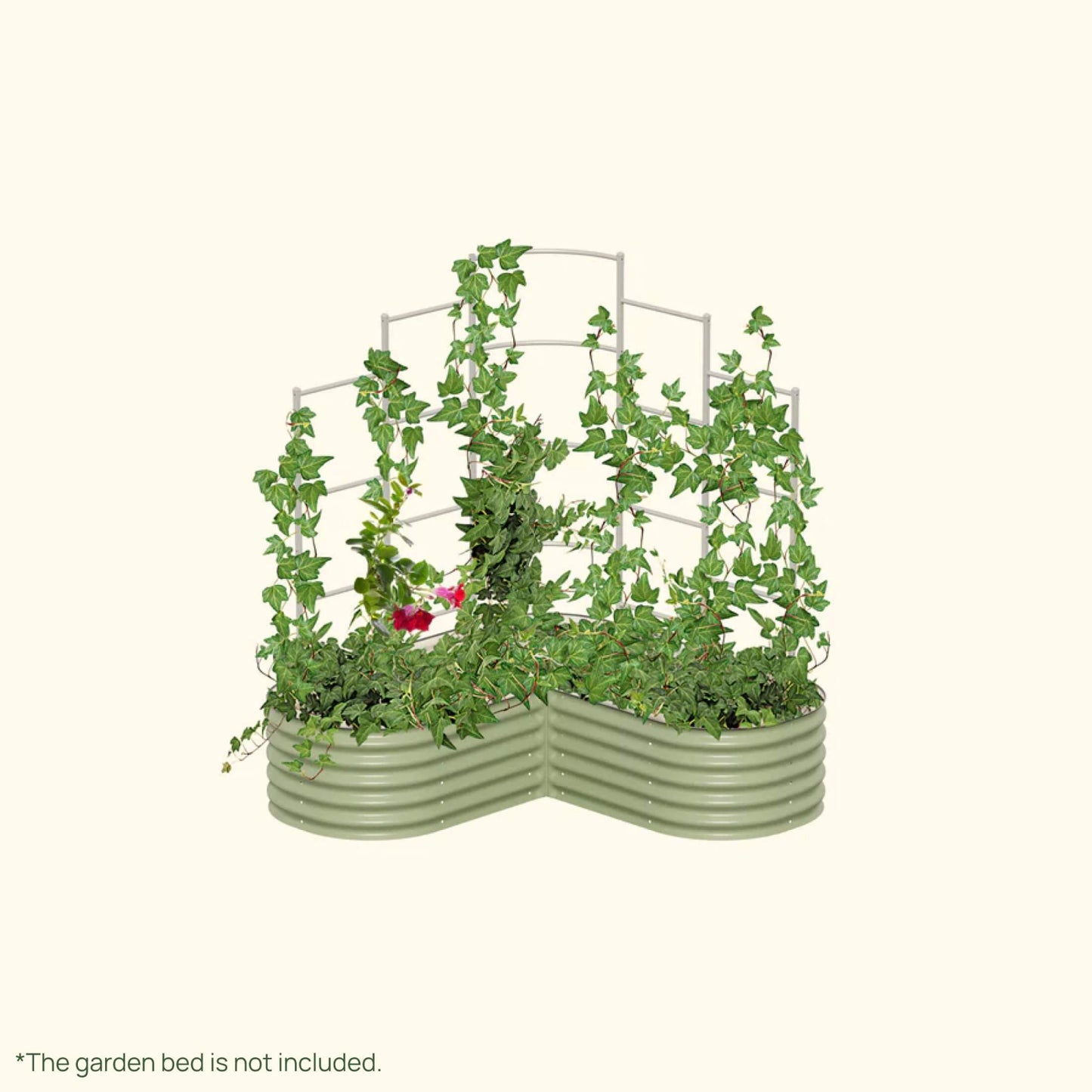 Wall Trellis system VWTLST for raised garden beds installed in a raised garden on a white background.