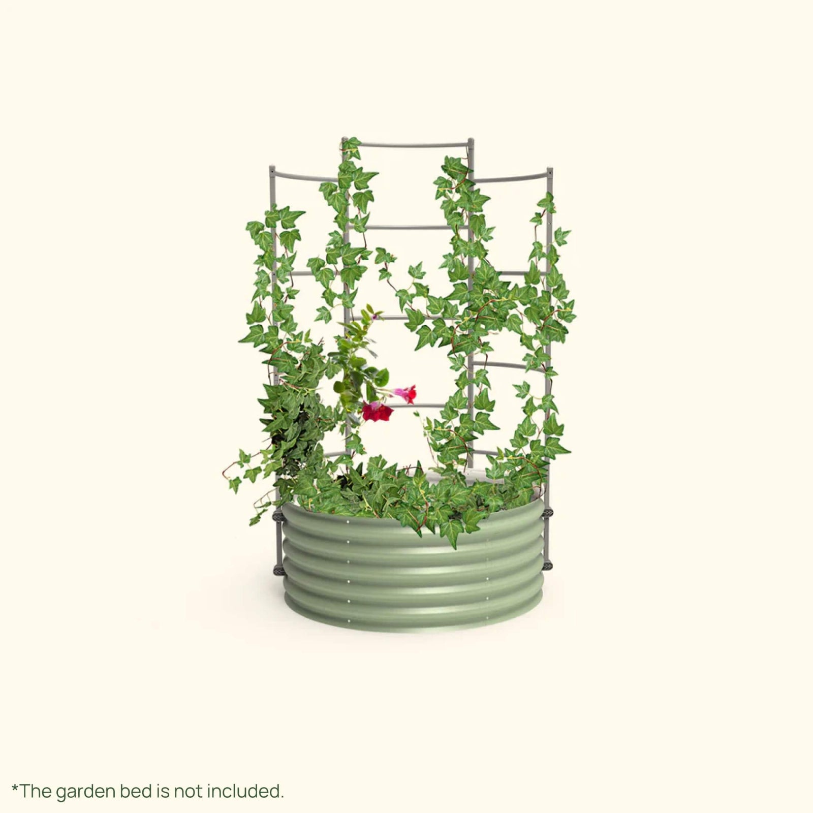Wall Trellis system VWTRB35 for raised garden beds installed in a raised garden on a white background.