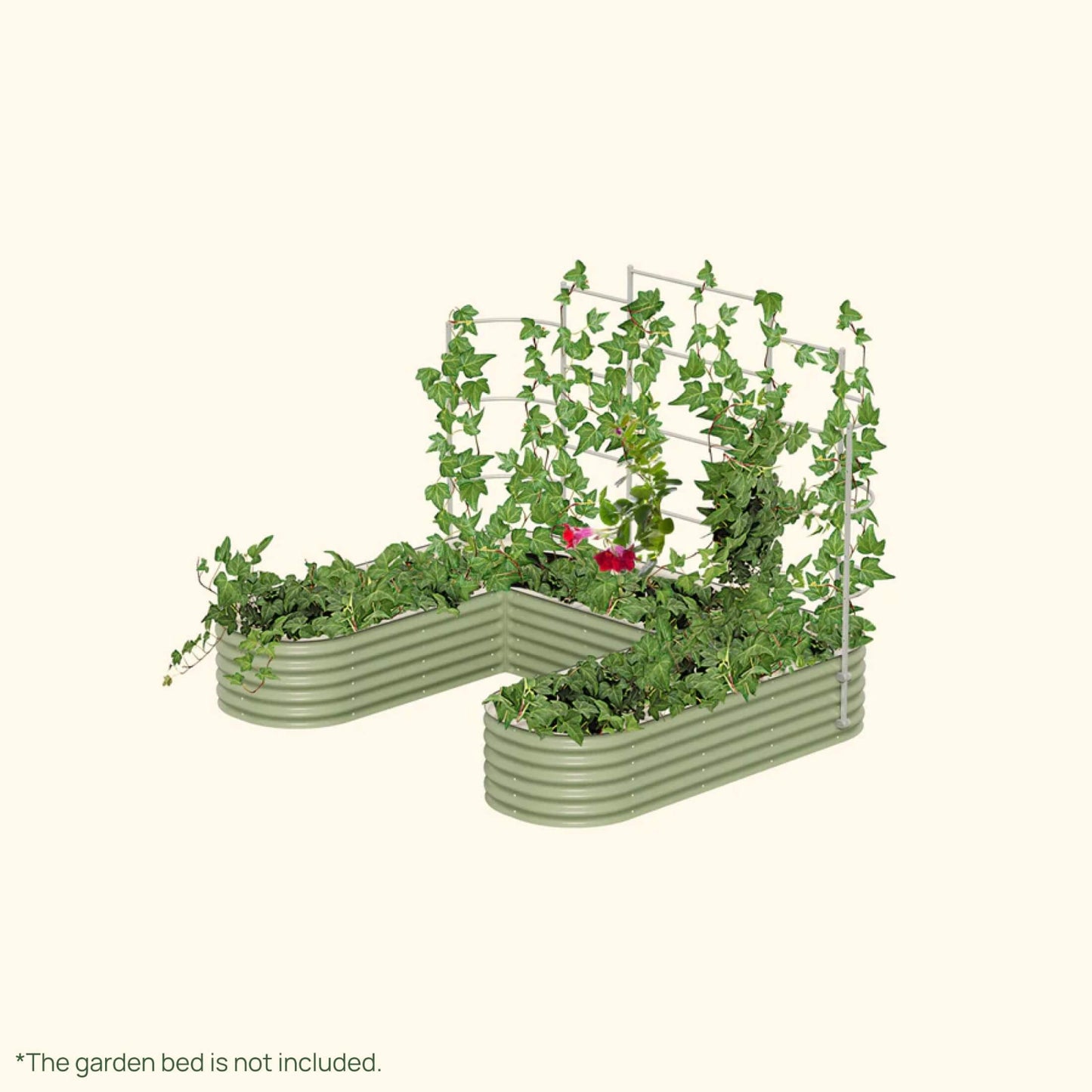Wall Trellis system VWTULG for raised garden beds installed in a raised garden on a white background.