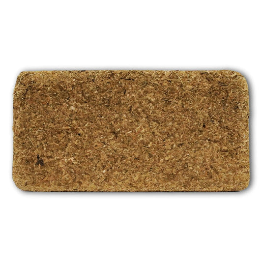 Compressed coco coir brick growing medium used for seed starting and soil improvement