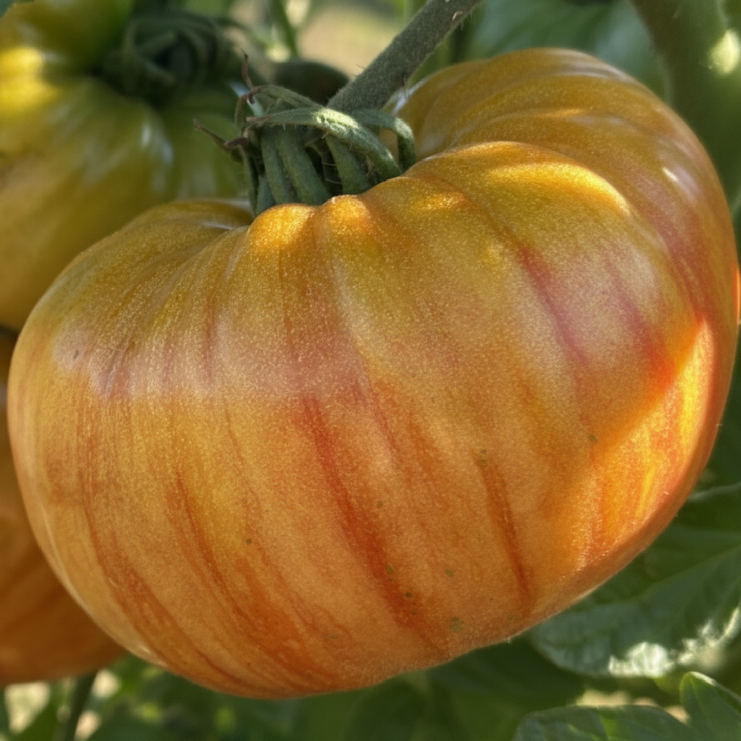 Close Up of Ripened Pineapple Tomatoes on Vine used to display tomato seeds for sale