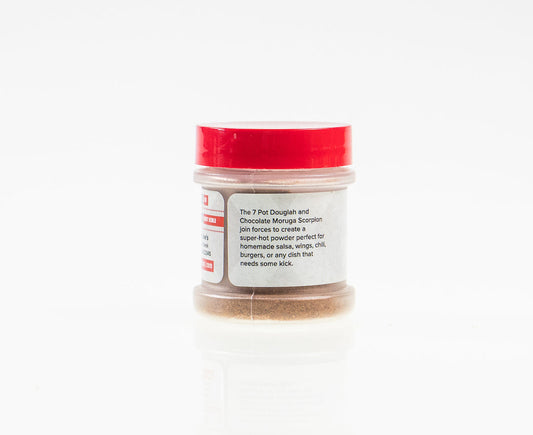 Pepper Joe's 7 Pot Douglah X Chocolate Trinidad Scorpion Pepper Powder jar on white background